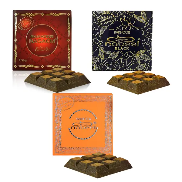 Nabeel Perfumes Variety 3-Pack Bakhoor - Nabeel, Nabeel Black, and Nasaem, 40g each