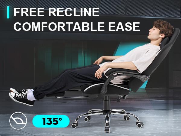 【Latest Fifth Generation Upgrade】Office Gaming Chair, equipped with pocket spring seat cushion and memory foam lumbar support, an ergonomic reclining office chair, mesh rotating wheels task chair, and fabric office chair upholstery