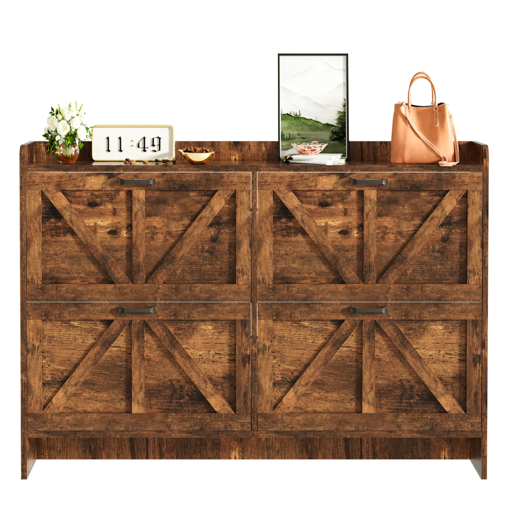 Topwin 80x24x101cm PB Wood Board Double-Door Wooden Shoe Cabinet - Anti-Tip Safe Multifunctional Storage Cabinet for Entryway, Hallway Home Organization, Durable Modern Accessory Holder