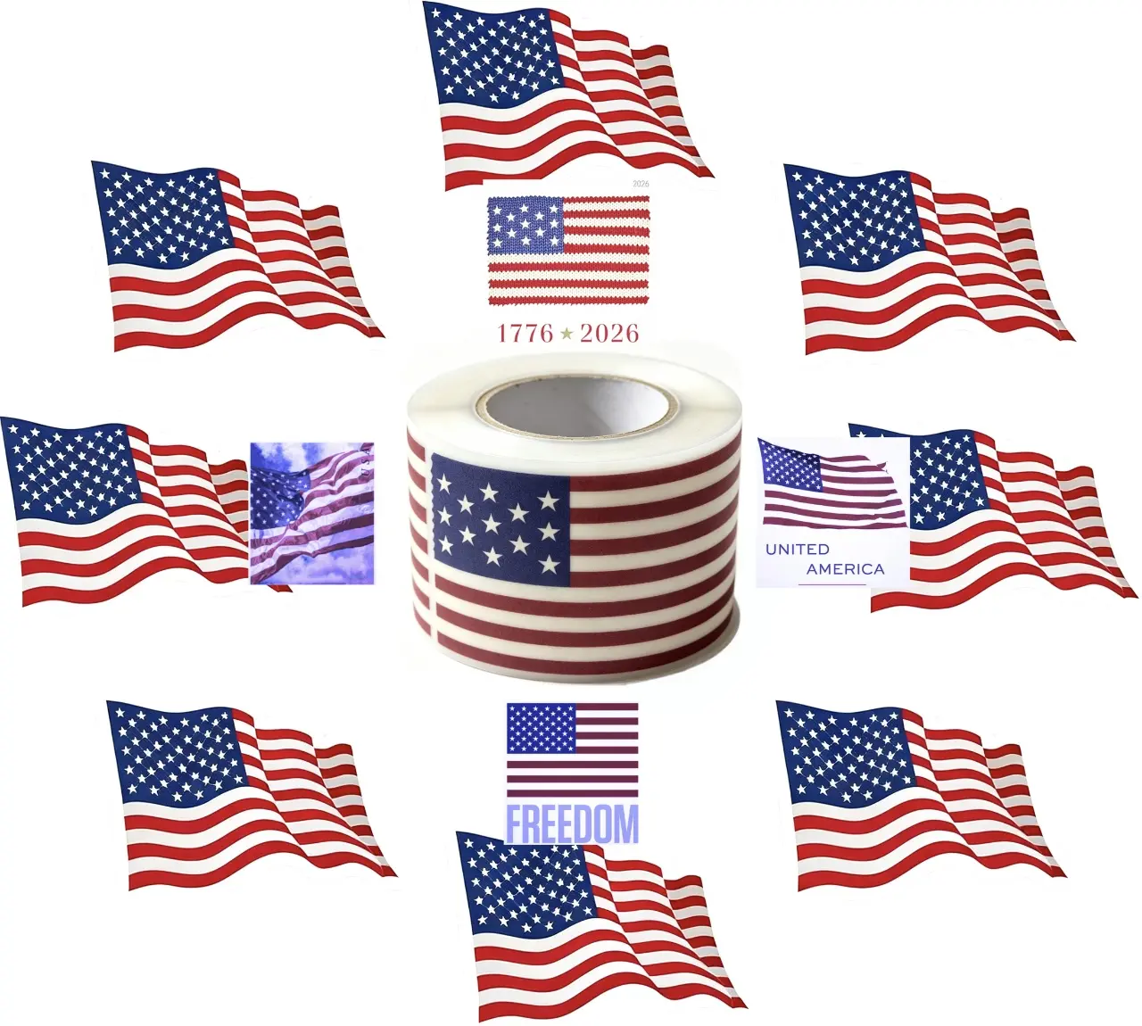 (2025-2026)Bulk 1roll-100pcs Vintage Patriotic‑Style Decorative Stickers