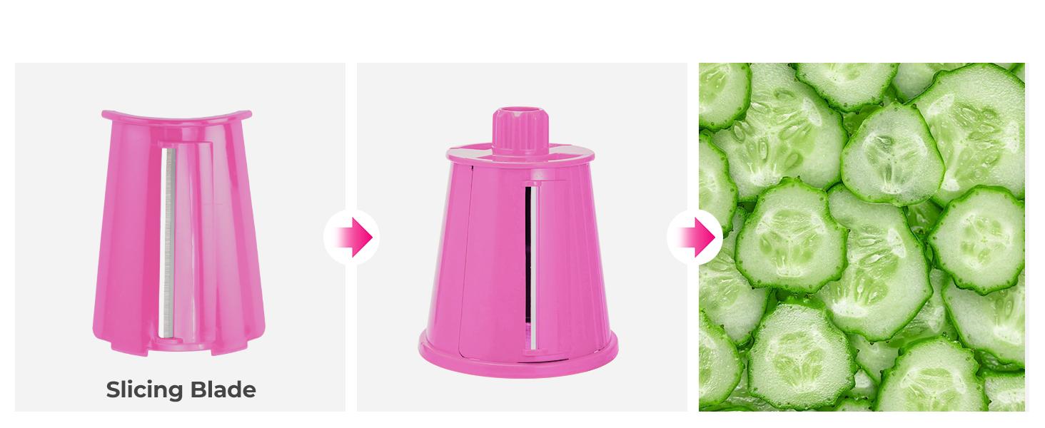 SUSTEAS Rotary Cheese Grater with 5 Replacement Blades Strong Suction Cup Base BPA Free Compact Design for Easy Cleaning Kitchen Utensils Pink Mandoline Slicer Vegetable Cutter Vegetable Fruit Cutter