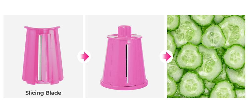 SUSTEAS Rotary Cheese Grater with 5 Replacement Blades, Strong Suction Cup Base, BPA Free, Compact Design for Easy Cleaning, Kitchen Utensils Pink Red