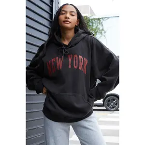 John Galt Women's Black Christy New York Oversized Hoodie