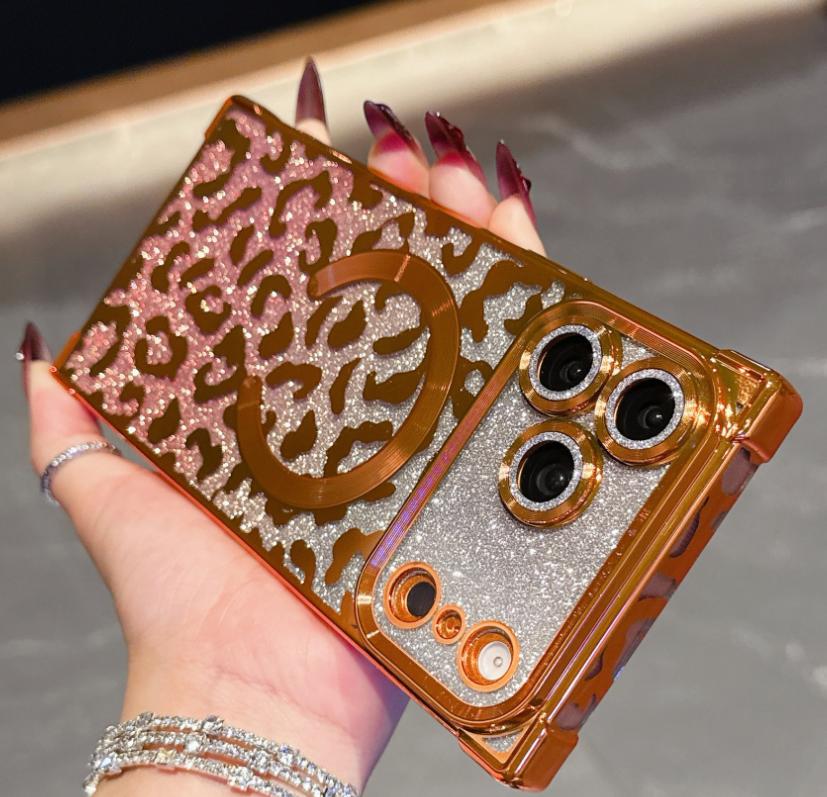 Compatible with for iPhone 17 Pro Max/16 Pro/15 Pro/14/13 Glitter Leopard Print phone case - HN1217-10