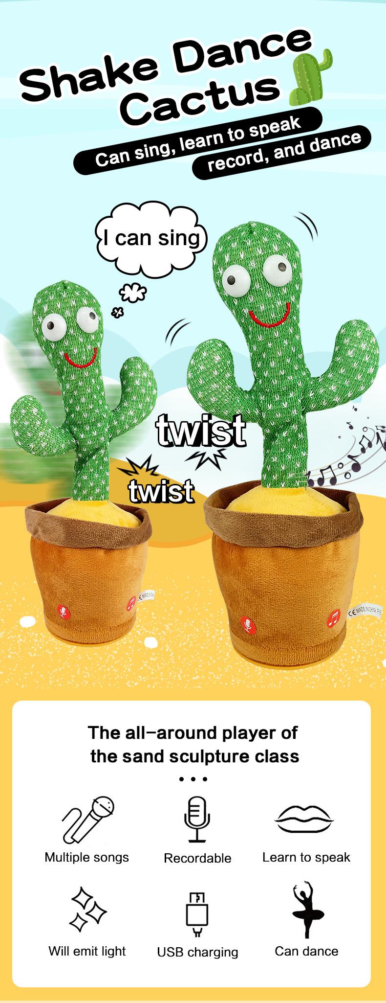 Emoin Dancing Cactus Baby Toys, Talking Cactus Toys Repeats What You Say Baby Boy Toys, Dancing Cactus Mimicking Toy with LED English Sing Talking Musical Toys Cute Rattle Maracas Sensory， Gift