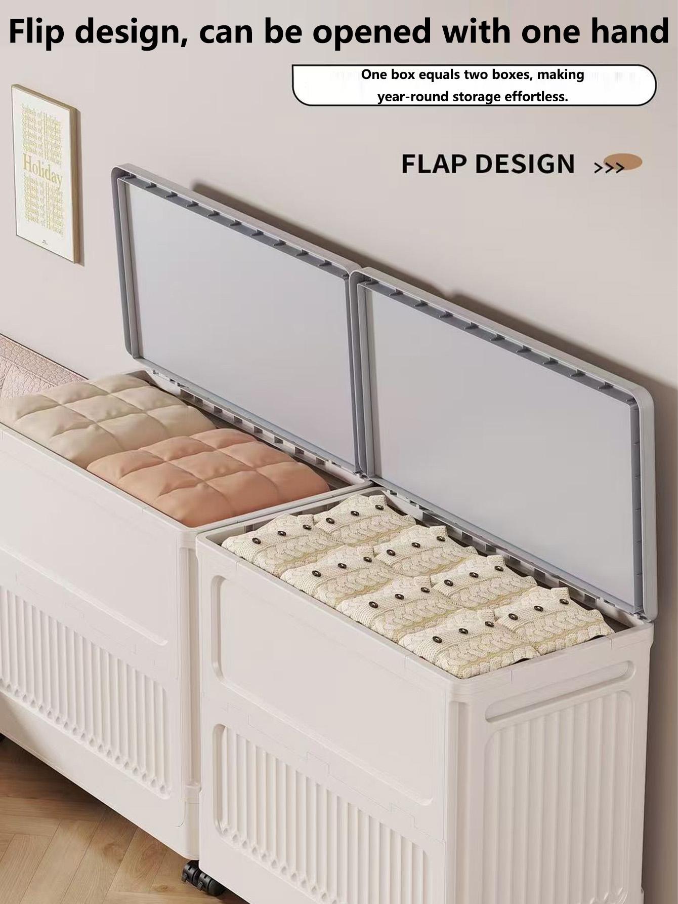 Clothes storage box, large capacity extra-large dustproof flap organizer, household clothing quilt, plastic folding storage box
