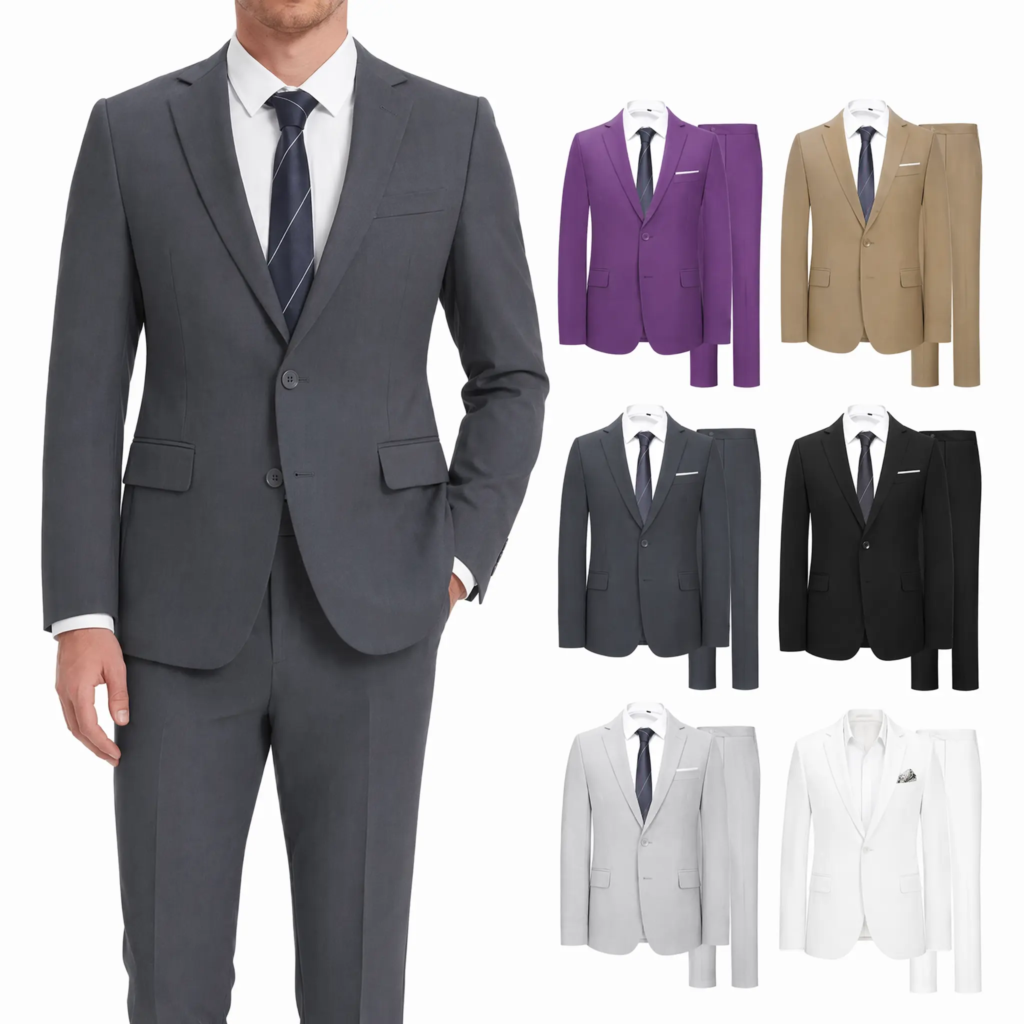 Men’s 2 Piece Slim Fit Business Suit Set Classic Formal Blazer & Matching Dress Pants, Multi Color Options, Ideal For Office Work, Job Interview, Wedding Ceremony, Dinner Party, Prom, Business Meeting, Daily Formal Wear For Adult Gentlemen