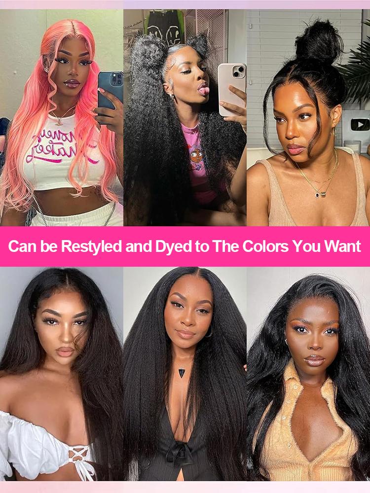 Kinky Straight 13x6 Lace Front Human Hair Wigs Invisi Strap 360 Full Lace Glueless Wig Kinky Straight Pre Cut Pre Plucked 360 Lace Frontal Wig 180 Density Brazilian Yaki Straight Glueless Wig For Black Women