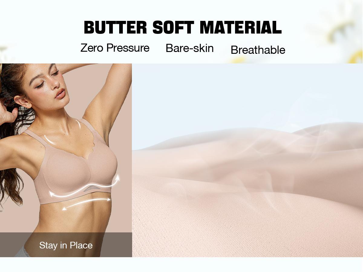 OEAK Womens Wireless Jelly Bras Scalloped Push Up Bralettes No Underwire Supportive Tshirt Bra Seamless Comfortable Everyday Bras