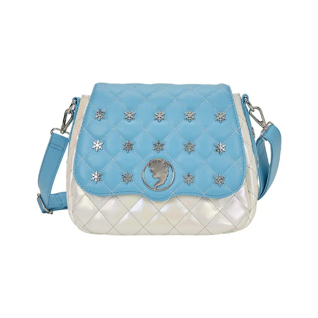 Loungefly Disney Frozen Princess Elsa Pearlescent Quilted Purse, Faux Leather Crossbody Bag with Applique and Metal Rivets, Casual Vibes, Crossbody Purse, Graphic