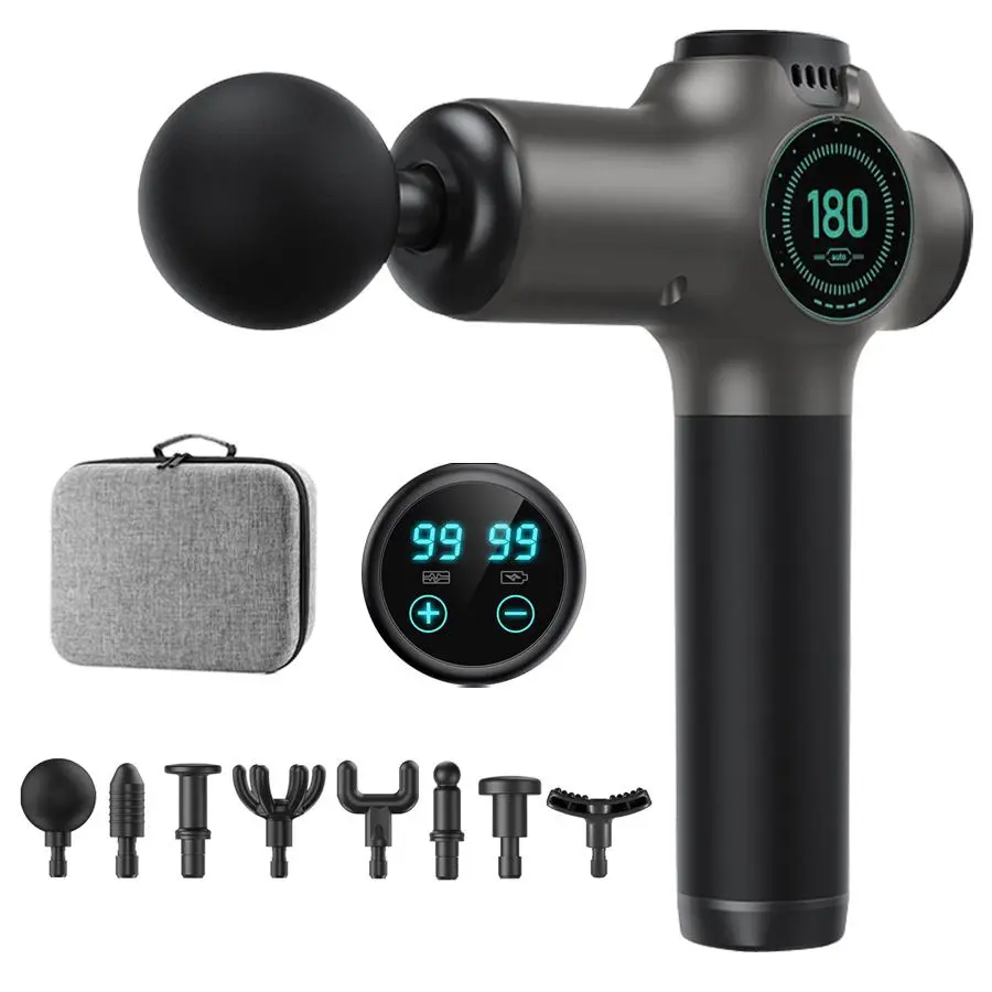 Massage Gun Deep Tissue, Handheld Electric Muscle Massager, High Intensity Adjustable Percussion Massage Device for Muscle Relaxation, with 8 Interchangeable Attachments & 99 Speed, Relaxation Aid(Grey）