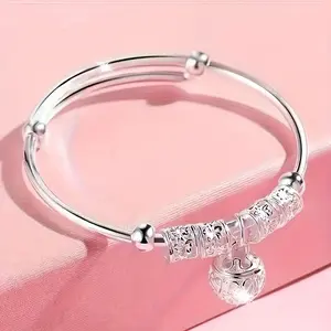 Elegant 925 Pure Silvery Bracelet with Exquisite Lace Design & Pendant Fashion Jewelry for Women 6cm Length Perfect for Daily Wear & Gift Giving Ideal for Valentine's Day bangle high appearance bracelet popular gift SpringStatements