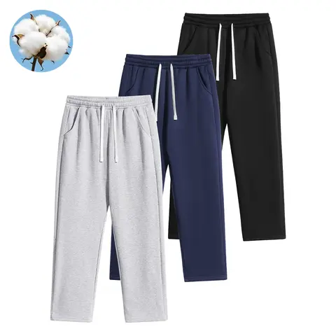 Men’s Essential Cotton-Blend Comfy Pants - Anti-Pilling Athletic Running Bottoms, Loose Straight Fit, 9/10 Length, Drawstring, Pockets, Machine Washable
