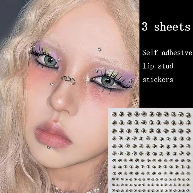 Face Gems Lip Stud Fake Lip Piercing Fake Nose Stud Eyebrow Stud Non Piercing Silver Belly Button Sticker Face Sticker Fake Nose Ring Cool Punk Y2K Makeup for Women Men