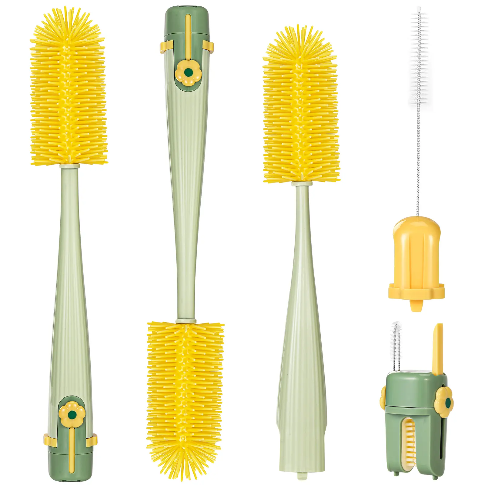Orzbow 5-in-1 Silicone Bottle Cleaning Kit - Compact Silicone Bristles Brush Kit for Baby Bottle, Straw, Rim & Seal Cleaning, Dishwasher Safe, Non-Toxic Baby Bottle Cleaners
