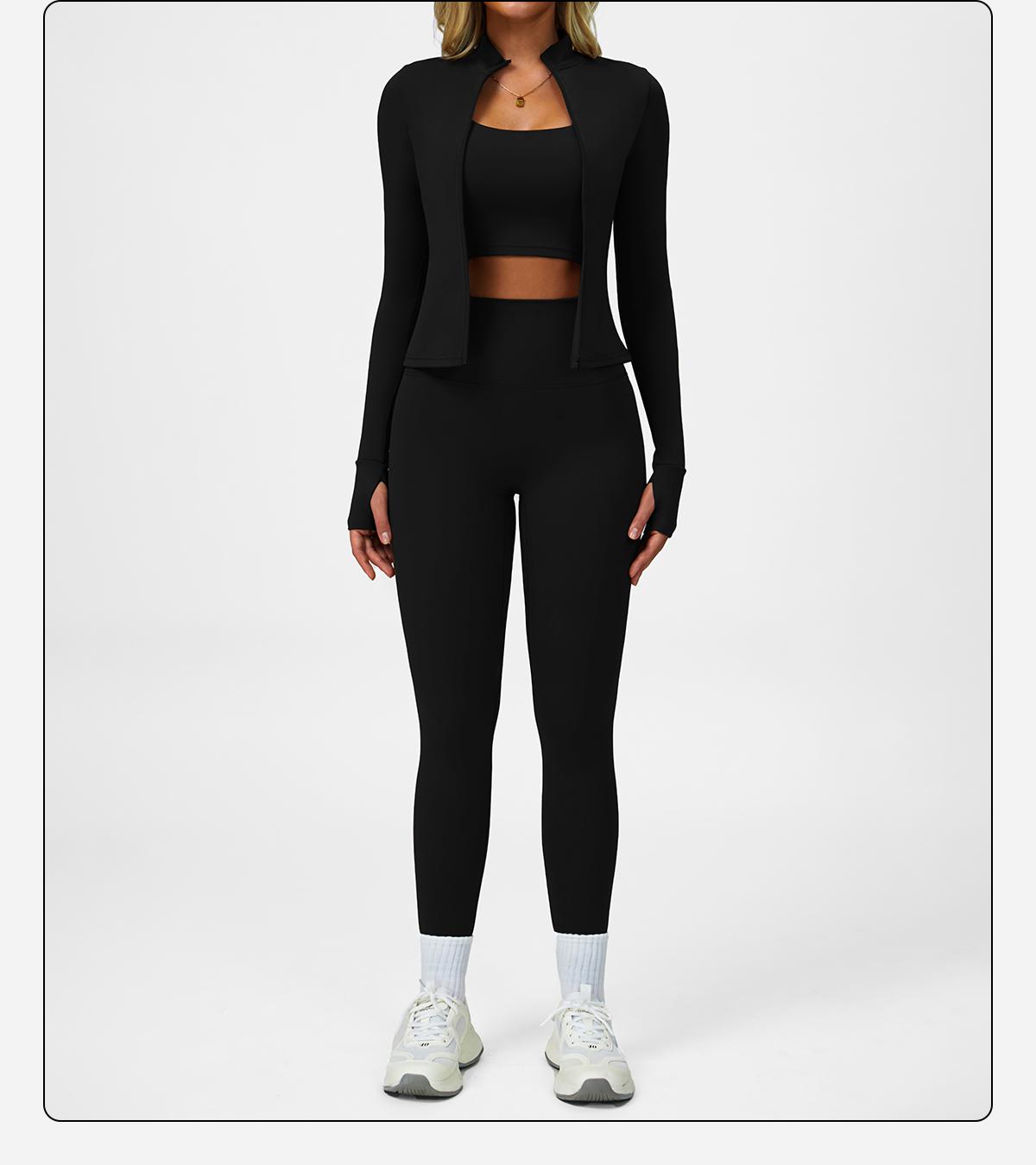 MFVIM Women's Fitness  3-Piece High-Waisted Leggings Top Jacket Gym Yoga Elastic Sports Bra  activewear halter top Set Workout Running Clothes Spring Sportswear Summer Sportswear Sporty Style Outfits SpringStatements