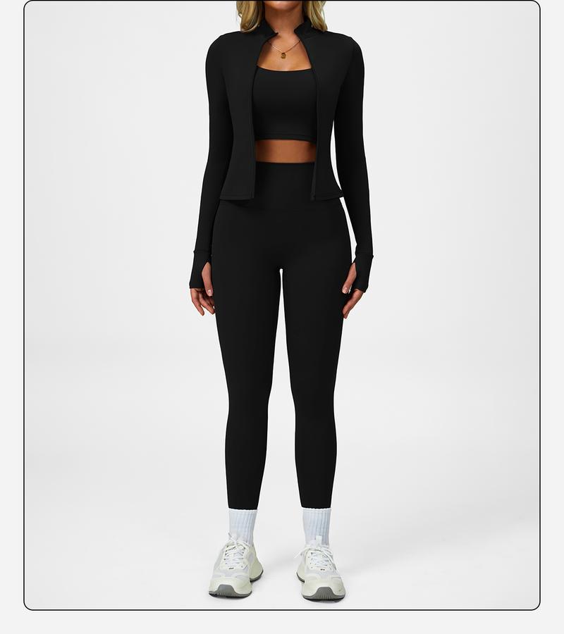 MFVIM Women's Fitness  3-Piece High-Waisted Leggings Top Jacket Gym Yoga Elastic Sports Bra  activewear halter top Set Workout Running Clothes Spring Sportswear Summer Sportswear Sporty Style Outfits