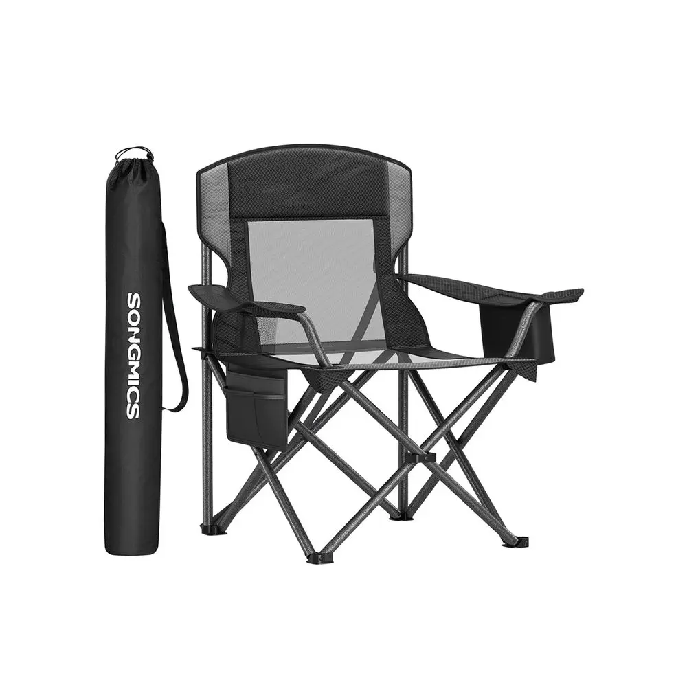 SONGMICSHOME Lightweight Folding Portable Camping Chair - High Back, Adjustable Height, Steel-Tube Frame, 352 lb Capacity, Oxford Fabric, Cup Holder, Double-Stitched Mesh Resists Wear, Cooler Bag Ready, Beach Chairs for Outdoor Use