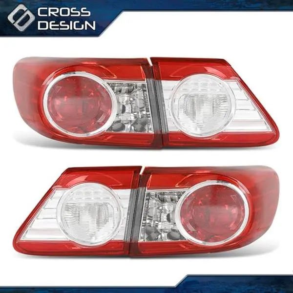 CROSSDESIGN 4 pc Car Tail Brake Lights - Sturdy Glass Lens, Easy Installation, Compatible with 2011-2013 Toyota Corolla for Driver & Passenger Sides