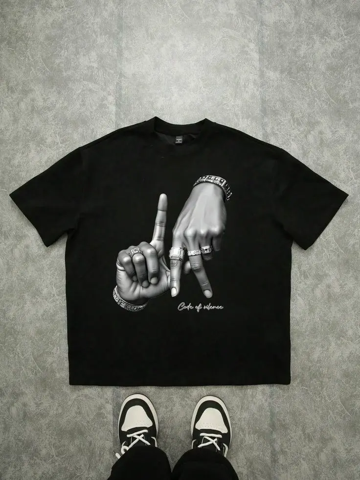 Code of Silence Black T-Shirt with Unique Hand Design and Bold Typography Unisex