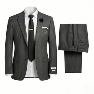 Douglas & Grahame Italian Tailored Striped Suit, 98% Wool Blazer Pants Set, Modern Gentlemen Slim Fit, Formal Business Prom Wedding Casual Outfit, Suitable for Office to Cocktail Occasions, Men’s Suit Sets, Work Clothes