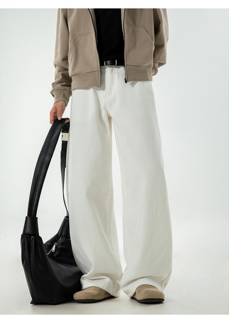 Men's Vintage Oversized Jeans for Fall, Washed Distressed Trendy Brand Loose Straight Leg Pants, Unisex Street Style Minimalist Versatile Fashion Floor-Length Jeans, Men's Denim Pants, Youthful Popular Student Pants, Soft Comfortable Fabric, Suitable for