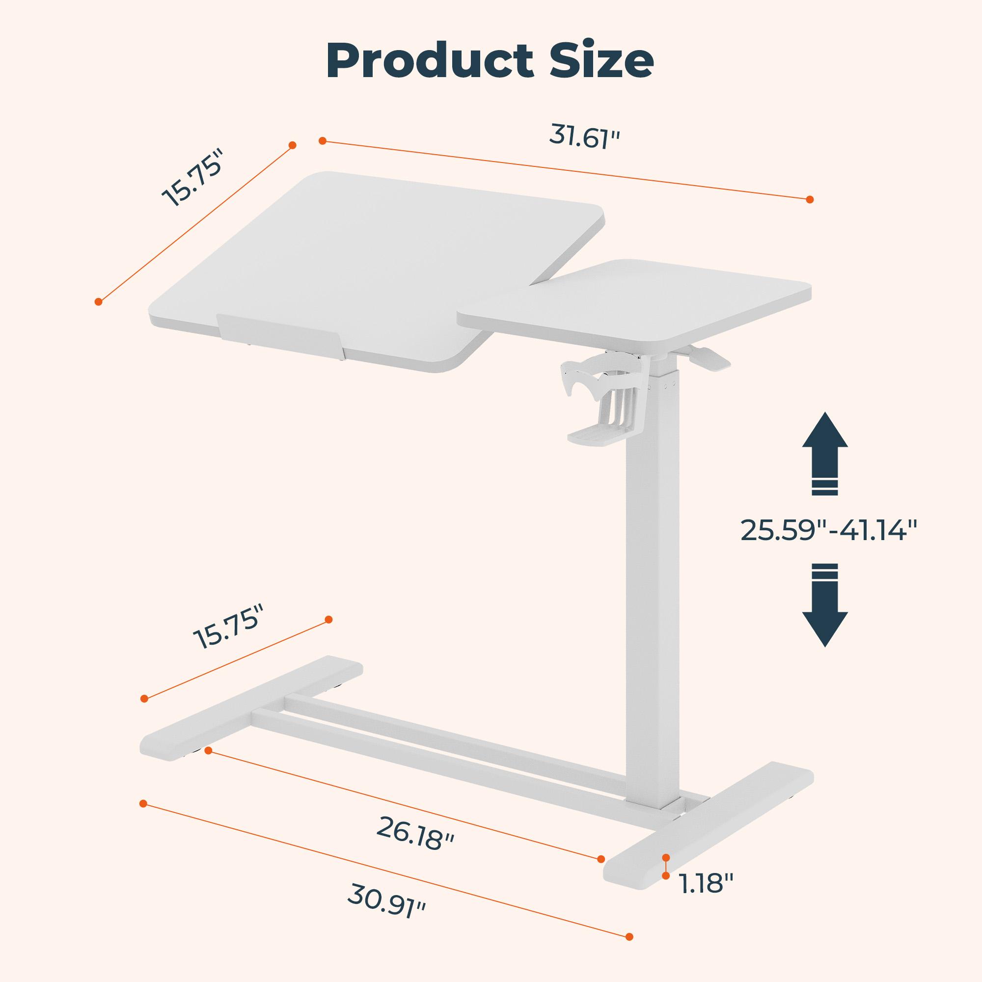 FLEXISPOT H7 Flex Height Adjustable C-Shaped End Table with Split Tilting Top, Mobile Side Table for Sofa & Bedside, Space-Saving Slide Under Furniture, Rolling Laptop Desk with Hidden Wheels for Small Spaces, WFH Essentials, Versatile Home Gift