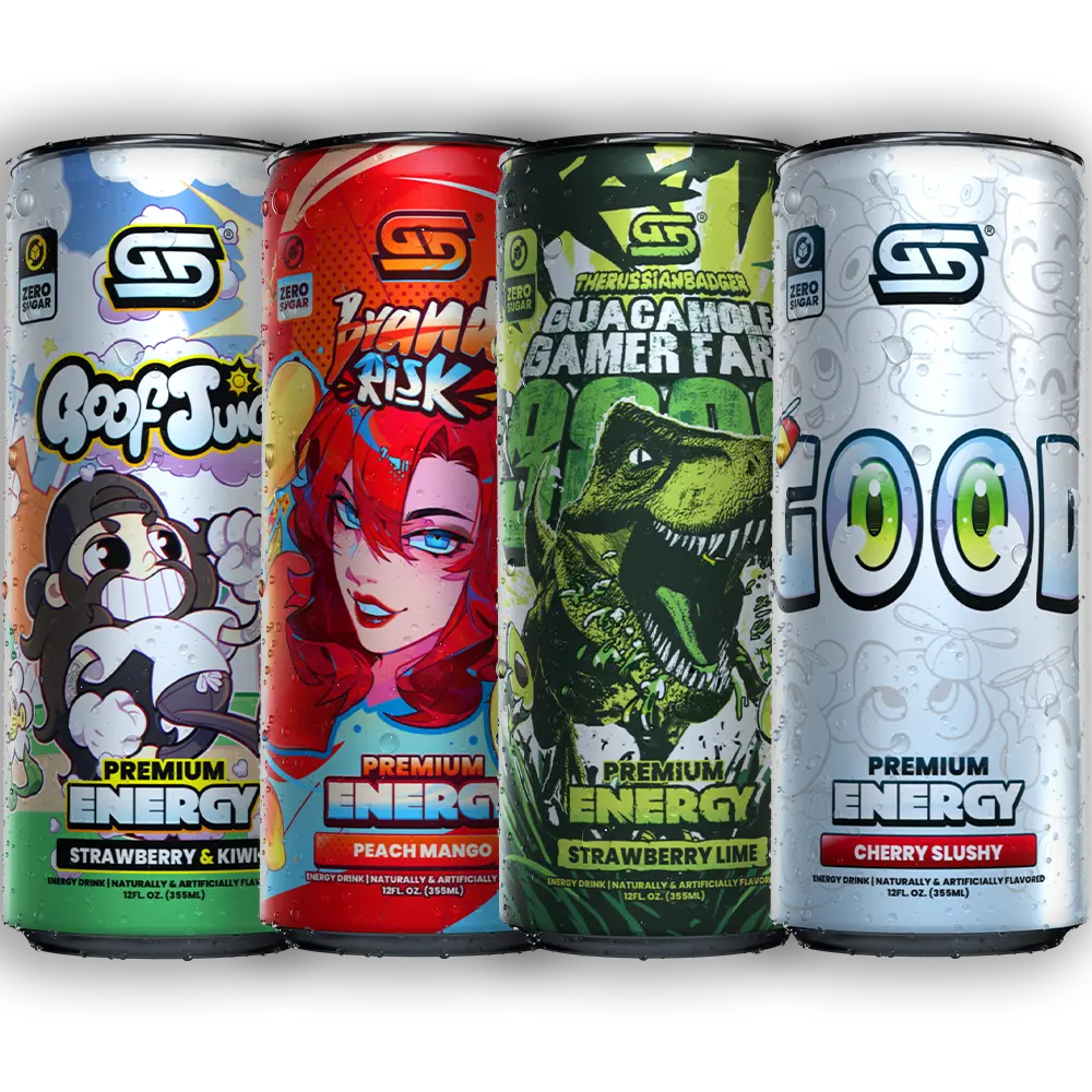 Gamer Supps Sugar Free GG Premium Energy Variety Pack 12 Cans - Moistcr1tikal's Goof Juice, Smii7y's Good, DARUSSIANBADGER's Guacamole Gamer Fart 9000