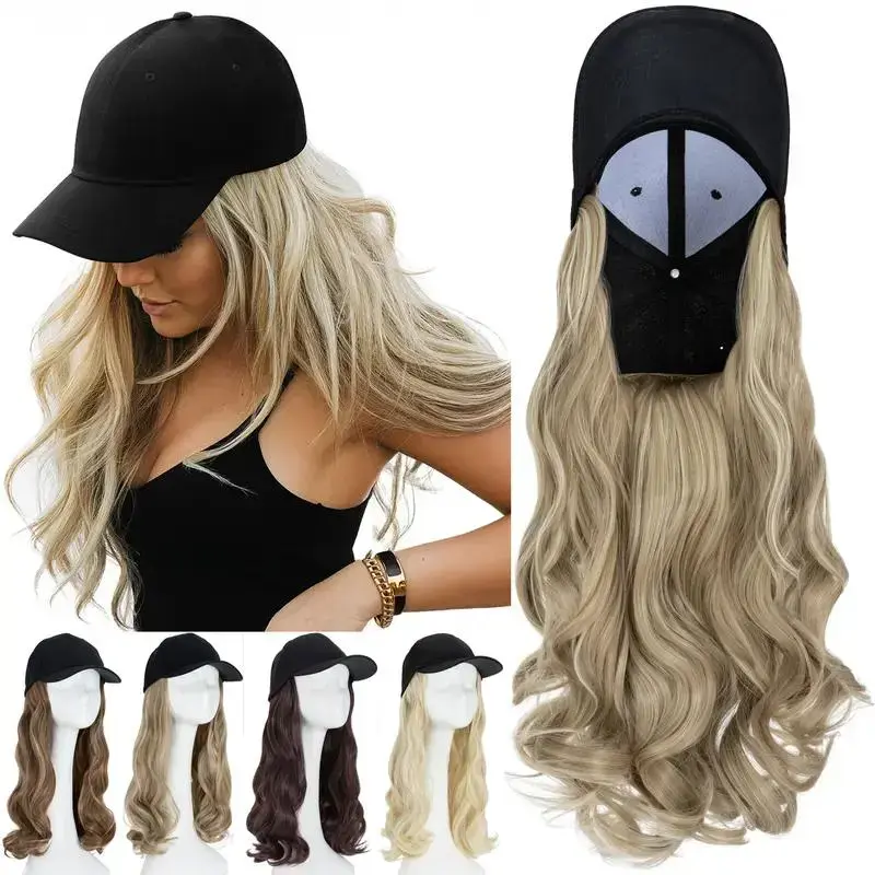 Adjustable Baseball Cap Wig Women Long Wavy Synthetic Hair Hat Wig Trendy Daily Wear Cap With Attached Hairpiece Soft Heat Resistant Synthetic Hair Easy Wear No Sting Needed For Casual Outings Birthday Party Holiday Dating