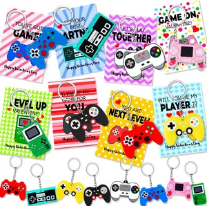 24 Pack Valentines Day Cards with Fun Video Games Keychains for Classroom Exchange Gifts