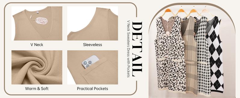 Women's Sweater Vest Dresses for Women 2025 V Neck Sleeveless Knit Pullover Sweater with Pockets Fall Winter Outfits Casual Boho Fashion Chic Elegant Thick