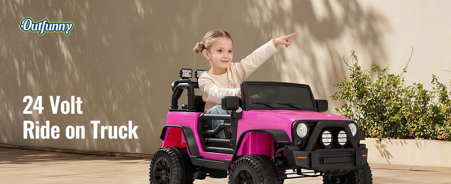 Outfunny Kids Ride on Car, 24V Toy Electric Truck for Kids w/ Remote, Bluetooth