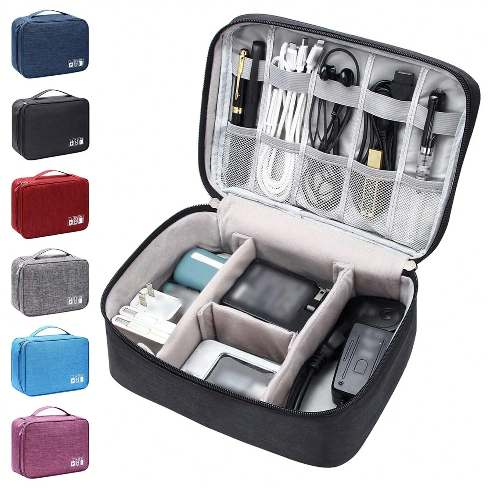 Oxford Multi-Function Compartmentalized Travel Organizer Pouch - 1pc Waterproof Cationic Fabric Storage Carrying Bag, Lightweight Portable Zipper Pouch for Electronic Accessories, Data Cables (Carry-On Set Travel Organizers)