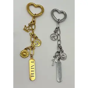 Custom Name Engraved Keychain Interchangeable Charm Keychain Waterproof Gold Silver Gift for Her