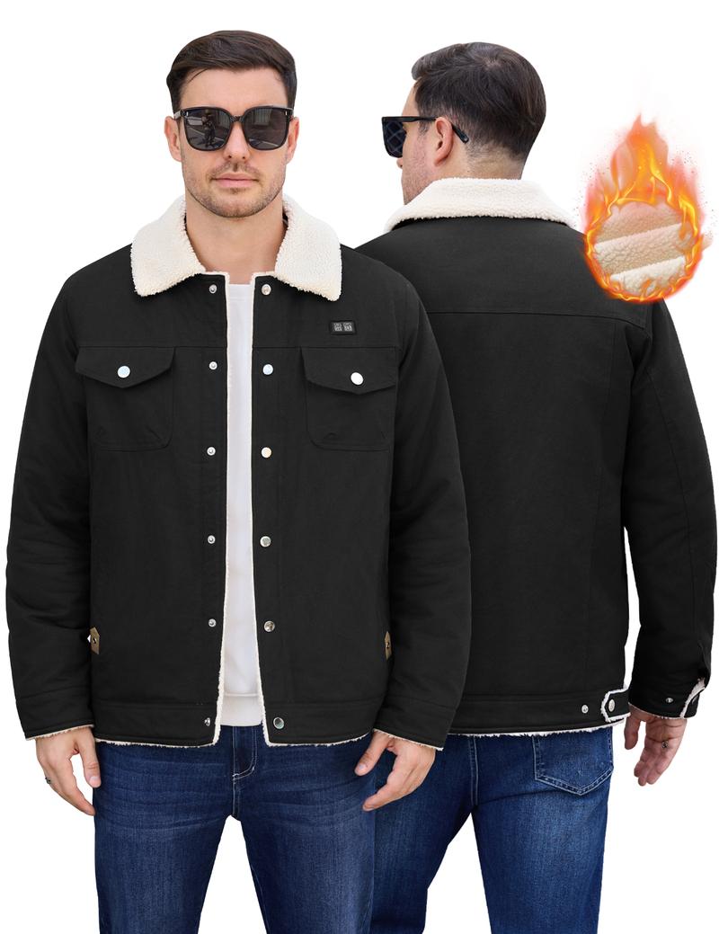 UMIPUBO Men's Heated Fleece Jacket with 5 Heat Zones, Sherpa Lining, Snap Closure, Warm Winter Outdoor Coat