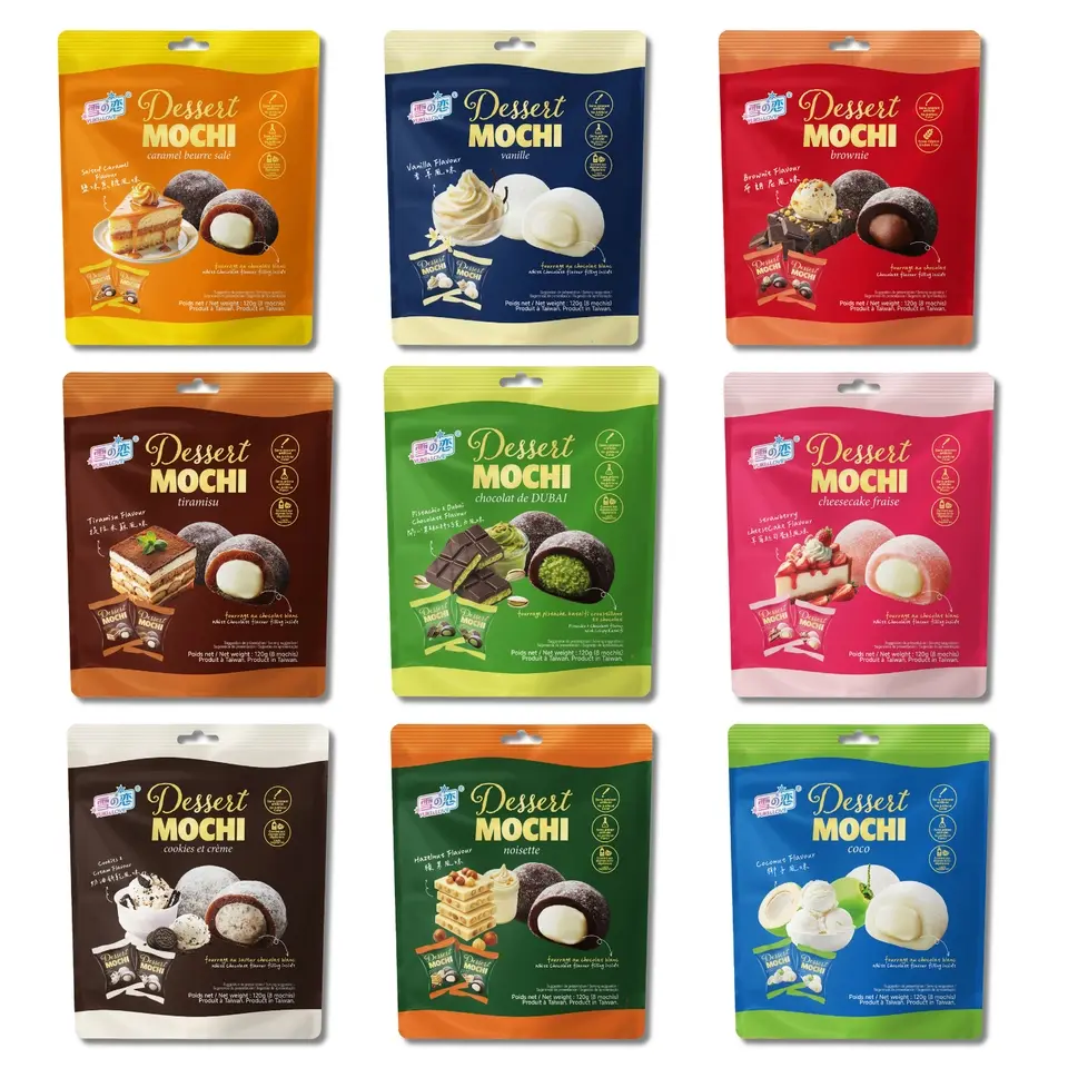Yuki & Love Rice-Based Mochi Snacks Light Filling , 4.3oz Sweet Ready-to-Eat Dessert - Unique, Viral Mochi with Pistachio & Dubai Chocolate, Tiramisu, Strawberry Cheese, Salted Caramel, Vanilla, Brownie, Hazelnut, Cookies & Cream, Coconut Flavors