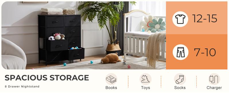 Chest of Drawers with 8 Fabric Drawers, Sideboard with Drawers, Drawer Cabinet for Kitchen, Office, Hallway & TV Cabinet