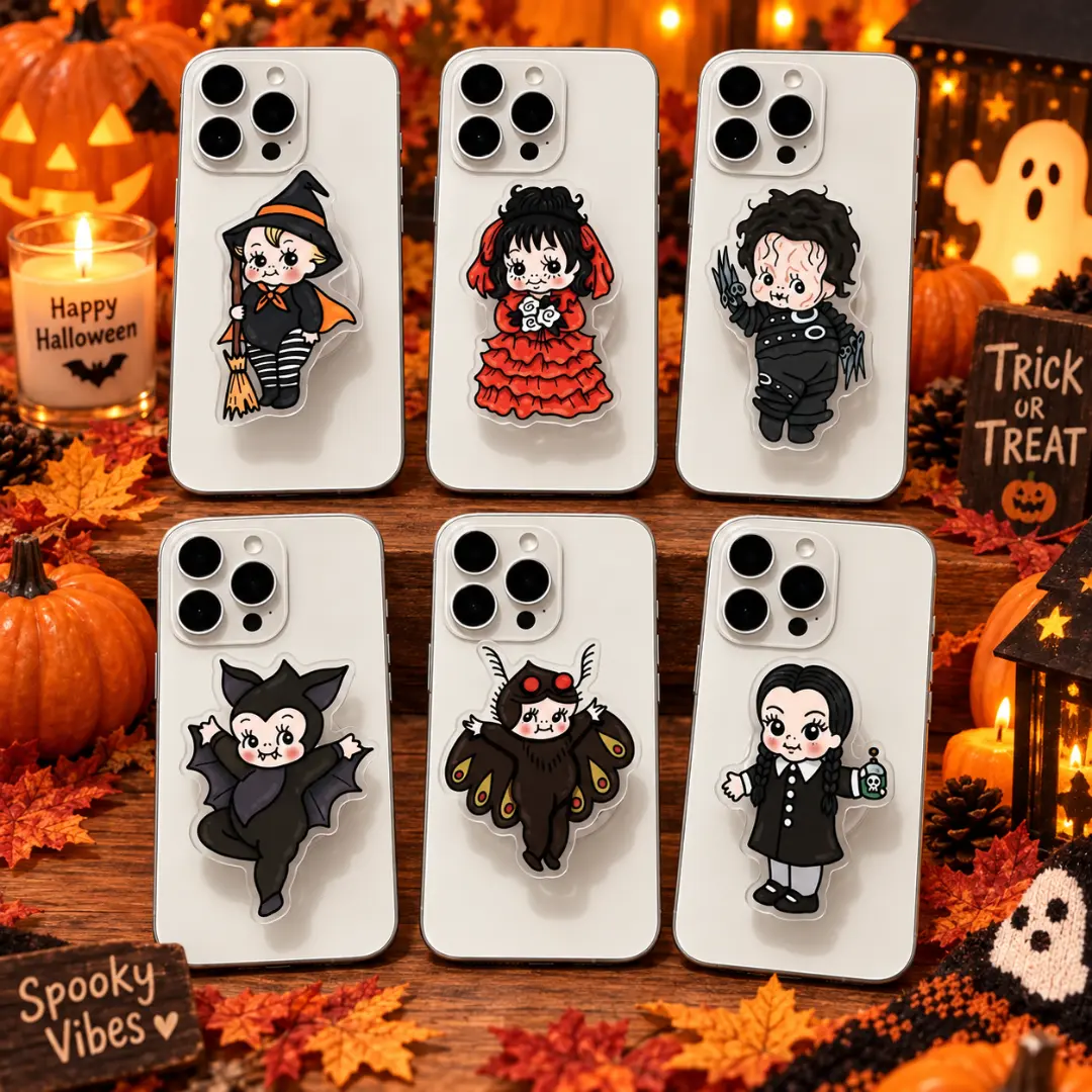 Spooky Gothic Doll Phone Grip  Cute Witch  MagSafe Holder, Halloween E-Reader Stand