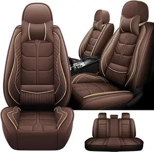 Car Seat Covers Full Set Leather Automotive Car Interior Cover Protector Waterproof Front Rear Seat Cushion With Pillows
