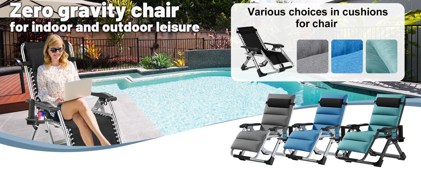 Naudacaa Zero Gravity Chair, Premium Outdoor Lawn Folding Lounge Chair with Adjustable Reclining, Cushion, Headrest & Tray, Supports 400lbs