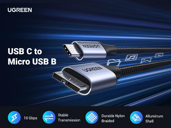 UGREEN 10 Gbps Micro B to USB C Hard Drive Cables, 1.5FT USB C to Micro B, External Hard Drive Cable Compatible with MacBook Pro/Air, iPad/Tablet, iPhone, Samsung Galaxy S24, WD Seagate etc