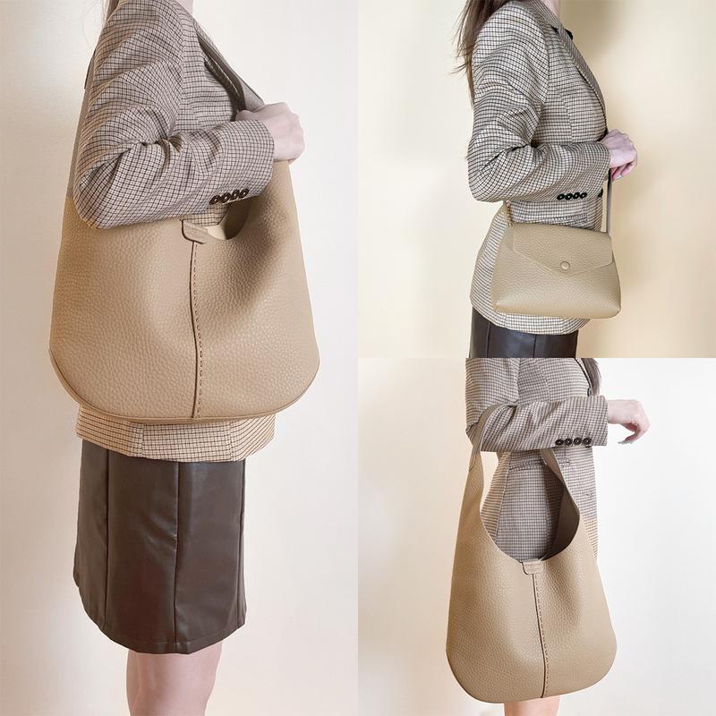 NEWBELLA Hana 2 Pcs Set Shoulder Bag & Clutch, Daily Casual Elegant Geometric Design, Adjustable Strap, Magnetic Closure, Pouch Fits All Sizes of Phones & iPads,FallFreshness Cosmetic Fabric