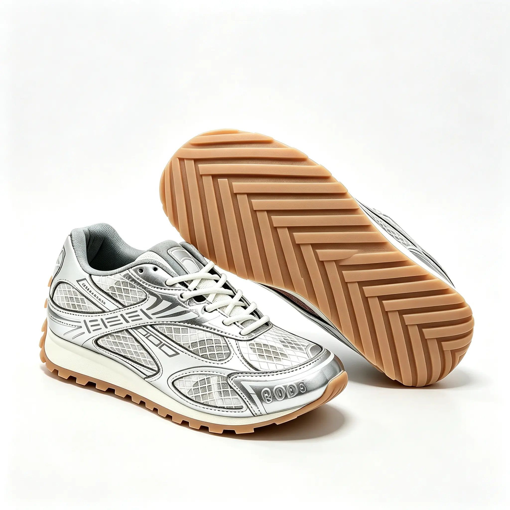 Herringbone Anti-Slip Gum Outsole Sneakers Retro Silver Mesh Dad Shoes Breathable Lace Up Casual Running Shoes Lightweight Comfort Walking Fashion Trainer Shoes For Daily Outdoor