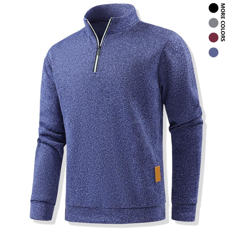 Men's Thermal Zip-Up Sweater - Half-Zip & Stand Collar Long Sleeve Sweaters,  Travel & Casual Attire - Ideal for Layering & Cold Weather - Fleece-Lined Casual Pullovers with Zipper Details, Suitable for All Seasons, Winter Sweater for Men