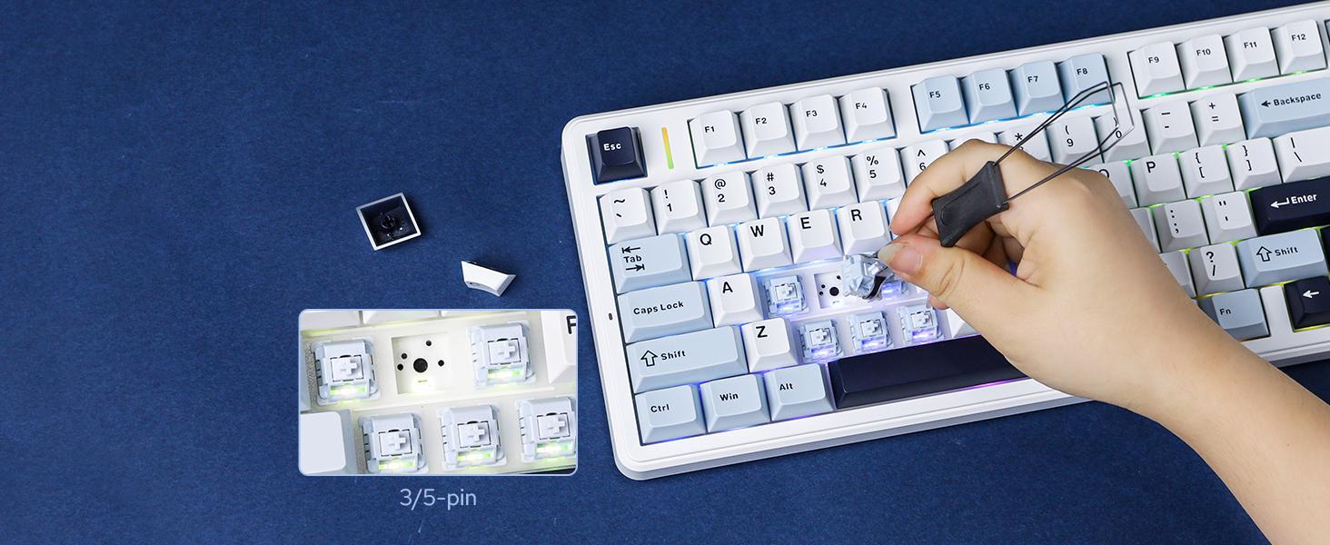 (Hot)AULA F99 Pro Full Size Wireless Mechanical Keyboard with Knob,Tri-Mode BT5.0/USB-C/2.4GHz Hot Swappable Keyboard,Pre-lubed Switches,Gasket Structure,RGB Backlit Computer Gaming Keyboard (Side Printed Black) Creamy keyboard