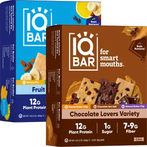 IQBAR Chocolate & Fruit Lovers - 24 Bars - 12g Plant Protein, 1-2g Sugar, 2-3g Net Carbs - 6 Flavors of High Fiber, Clean Ingredient Protein Bars