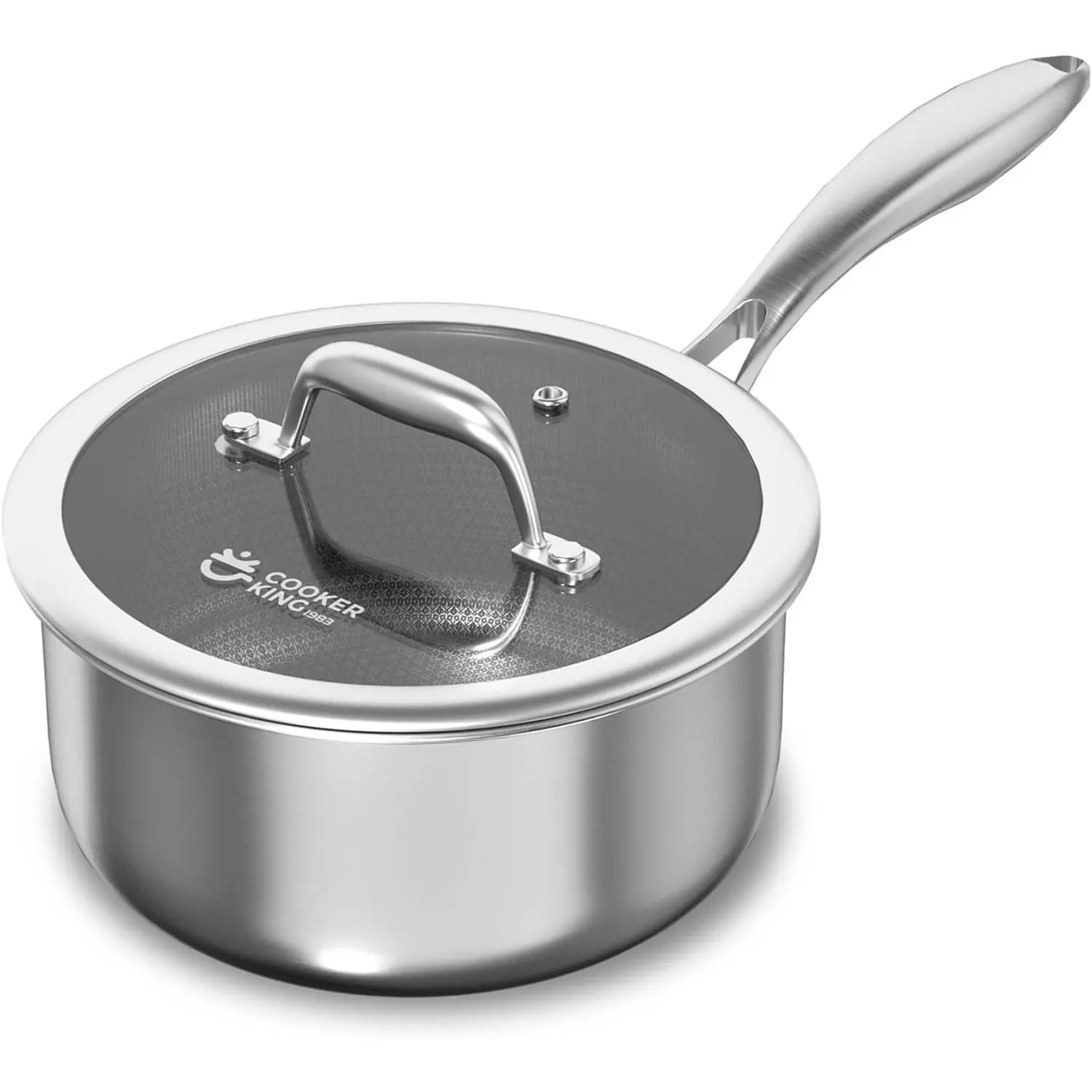 COOKER KING Stainless Steel Saucepan - Sturdy Metal Handle, Heat Resistant Laser Etched Nonstick Ceramic Coating, Tempered Glass Lid, Induction & All Cooktops Compatible, Dishwasher Friendly, Oven Safe Up to 500°F, Ideal for Everyday Use