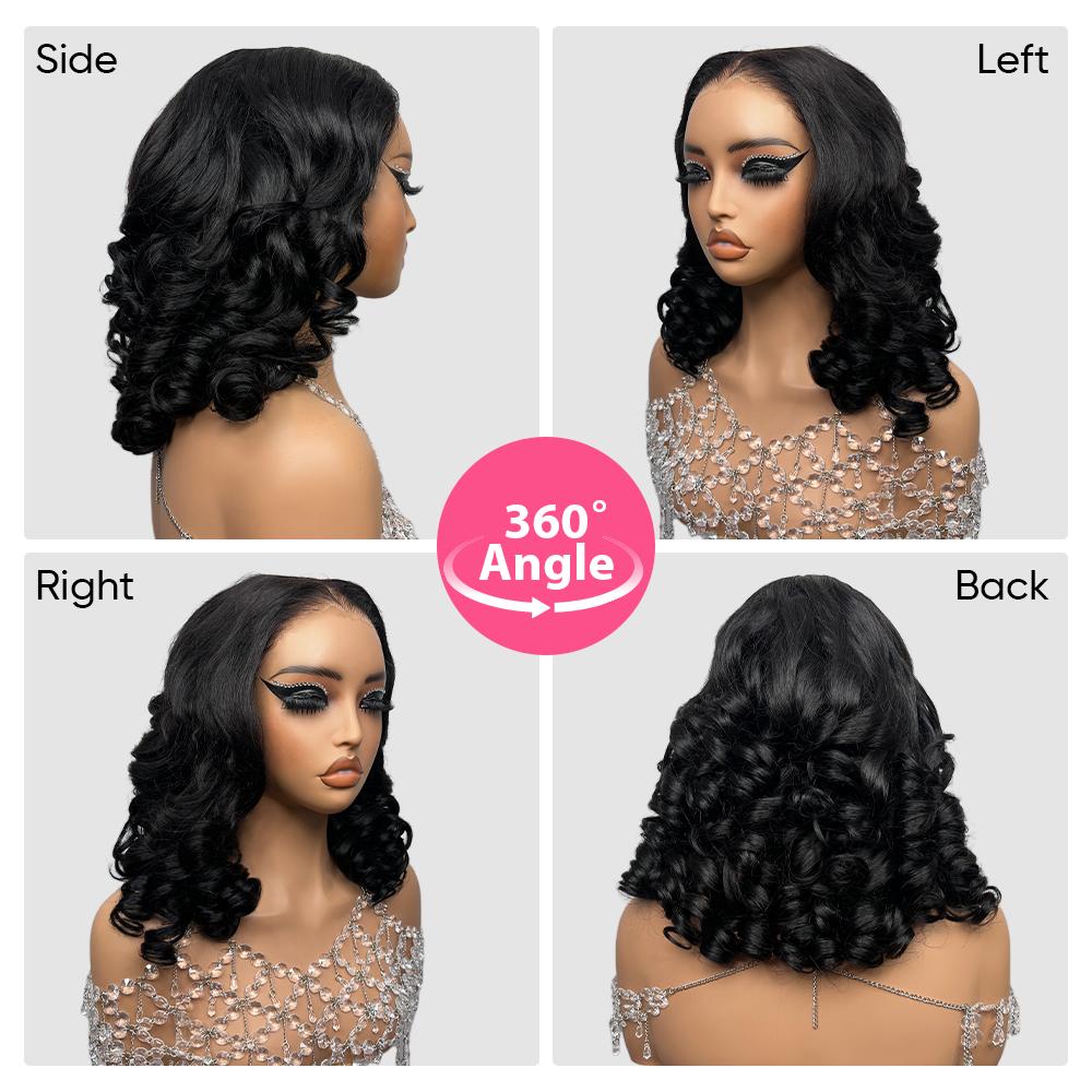 [Free Upgraded 7x6 Lace] Menglle Hair Blow Out 250% Density Bouncy Wave 7x6 Pre Cut Lace Front Wig Spiral Curl Gluess Human Hair Wigs With Middle Part 90s Style#springfresh#TikTokShopJumpstartSale