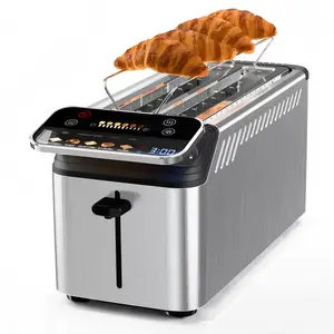【NewYear2026】WHALL Long Slot 4-Slice Touchscreen Toaster with Projection Display, 1.5" Wide Slots, 5 Bread Types, 11 Shades, Reheat/Defrost & Warming Rack