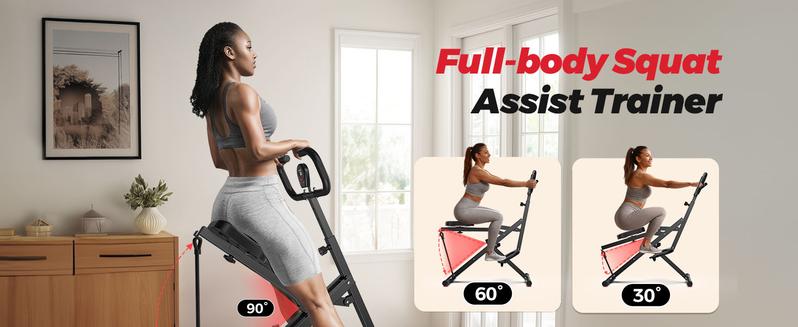 FEIERDUN Squat Machine for Home, 3 Resistance Levels, Glute Trainer & Rowing, Foldable, Easy Setup, 330 LBS Capacity, Full Body Workout, Strength & Balance